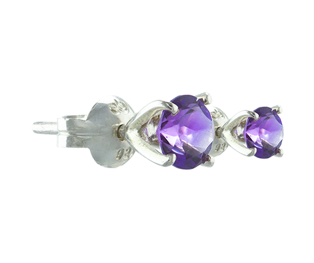 STERLING SILVER EARRING PAIR SET WITH 02 AMETHYSTS 
